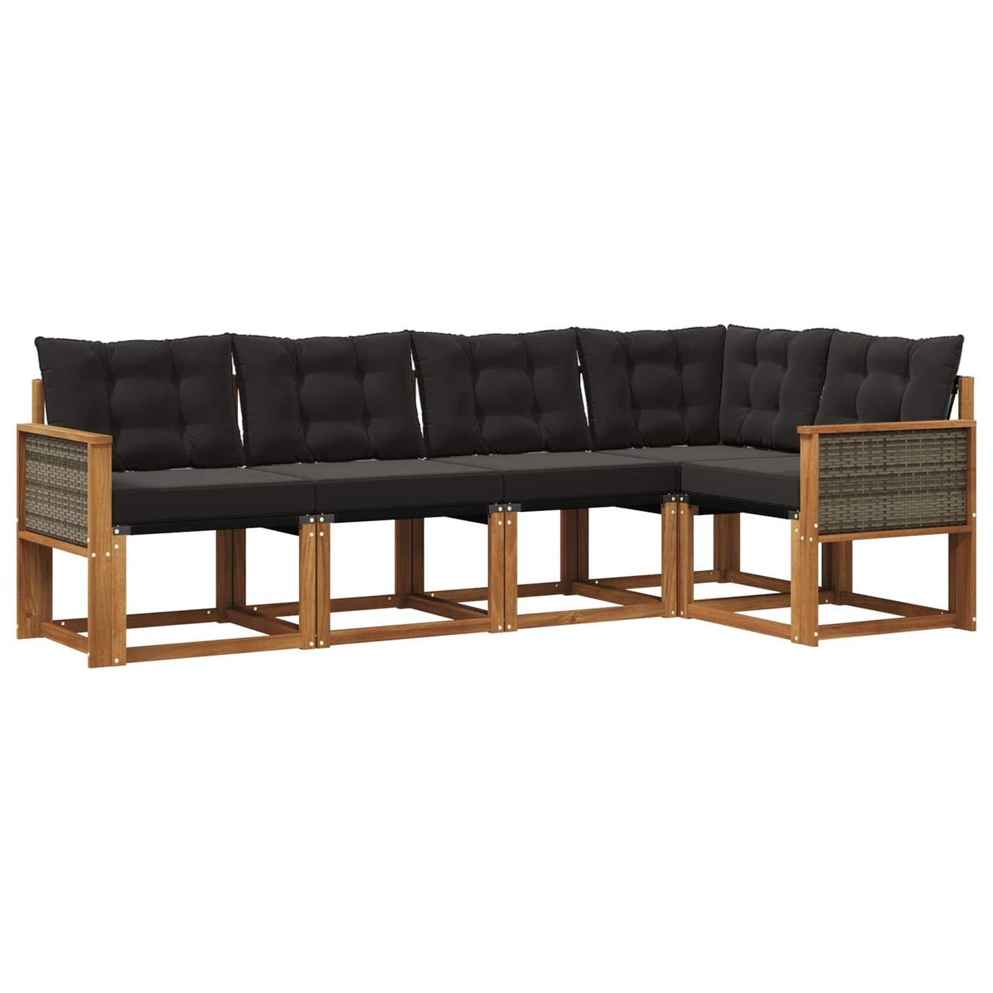 Set di divani da esterno con cuscino 5 pcs Naturale e Nero