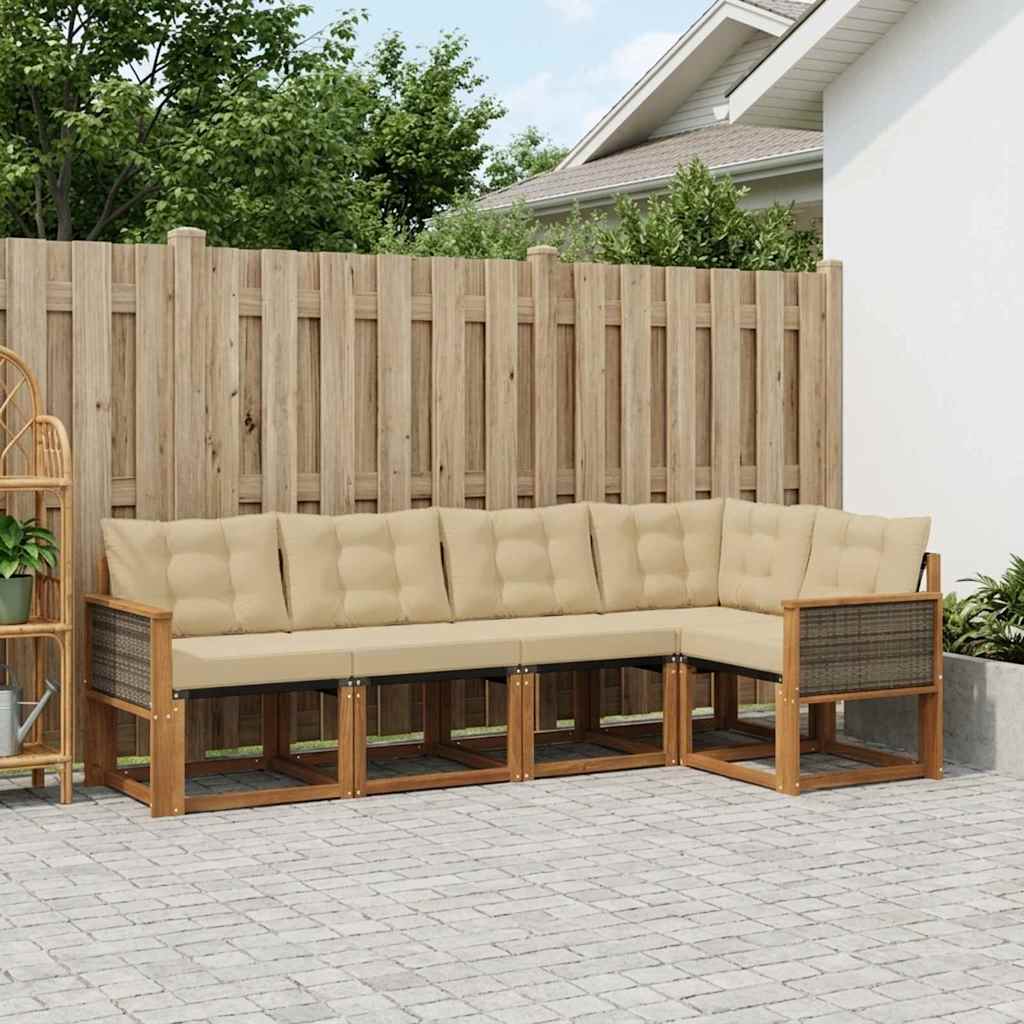 Set di divani da esterno con cuscino 5 pcs Naturale e Beige | homemem39