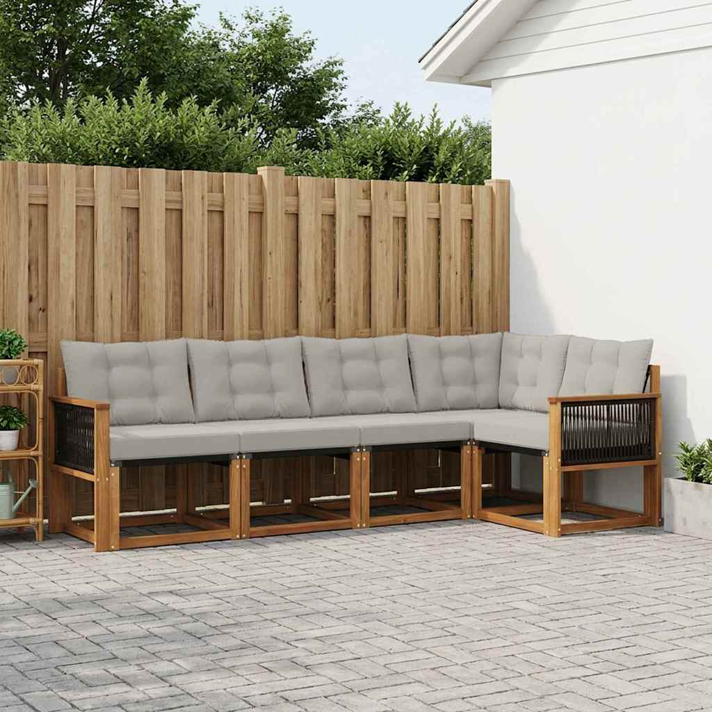 Set di divani da esterno 5 pcs Naturale e Grigio Chiaro | homemem39