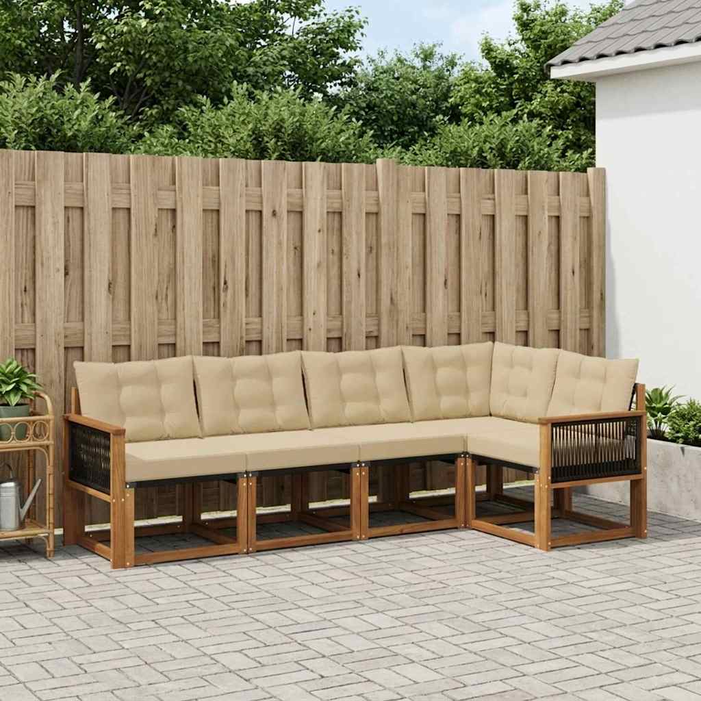 Set di divani da esterno con cuscino 5 pcs Naturale e Beige
