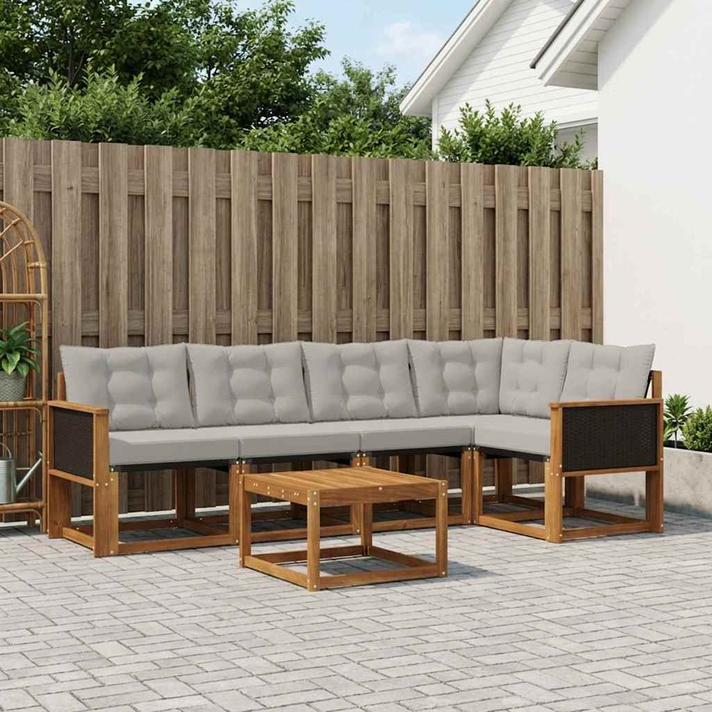 Set di divani da esterno 6 pcs Naturale e Grigio Chiaro