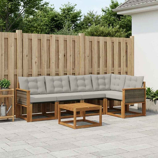 Set di divani da esterno 6 pcs Naturale e Grigio Chiaro | homemem39