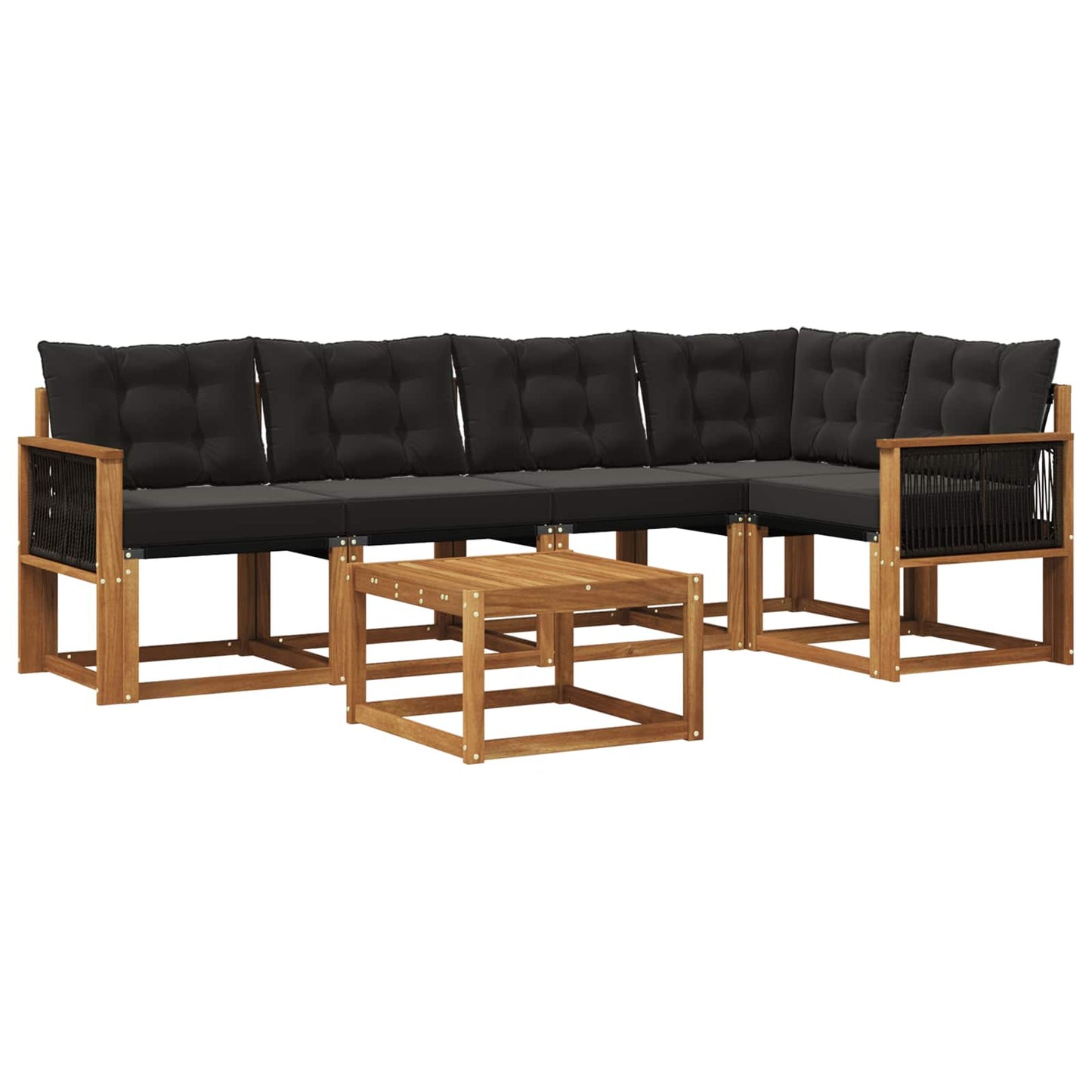 Set di divani da esterno con cuscino 6 pcs Naturale e Nero