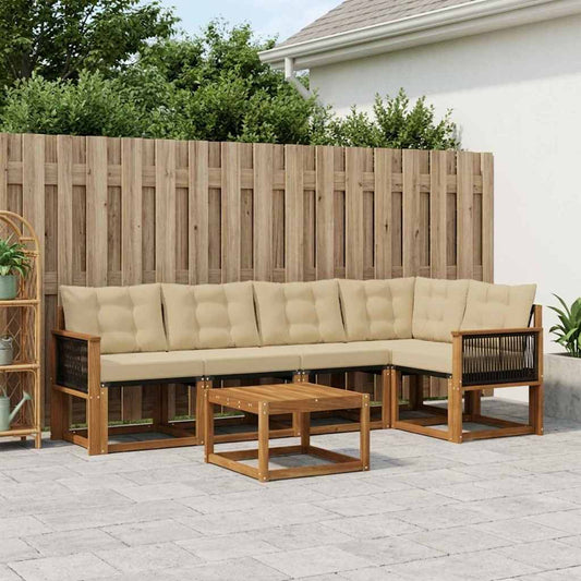Set di divani da esterno con cuscino 6 pcs Naturale e Beige