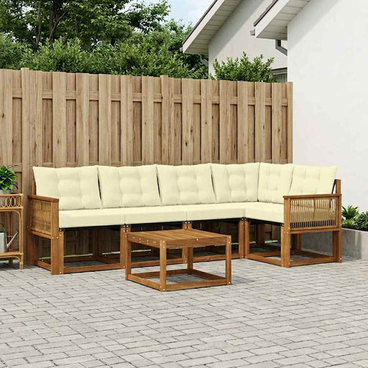 Set di divani da esterno con cuscino 6 pcs Naturale e Crema