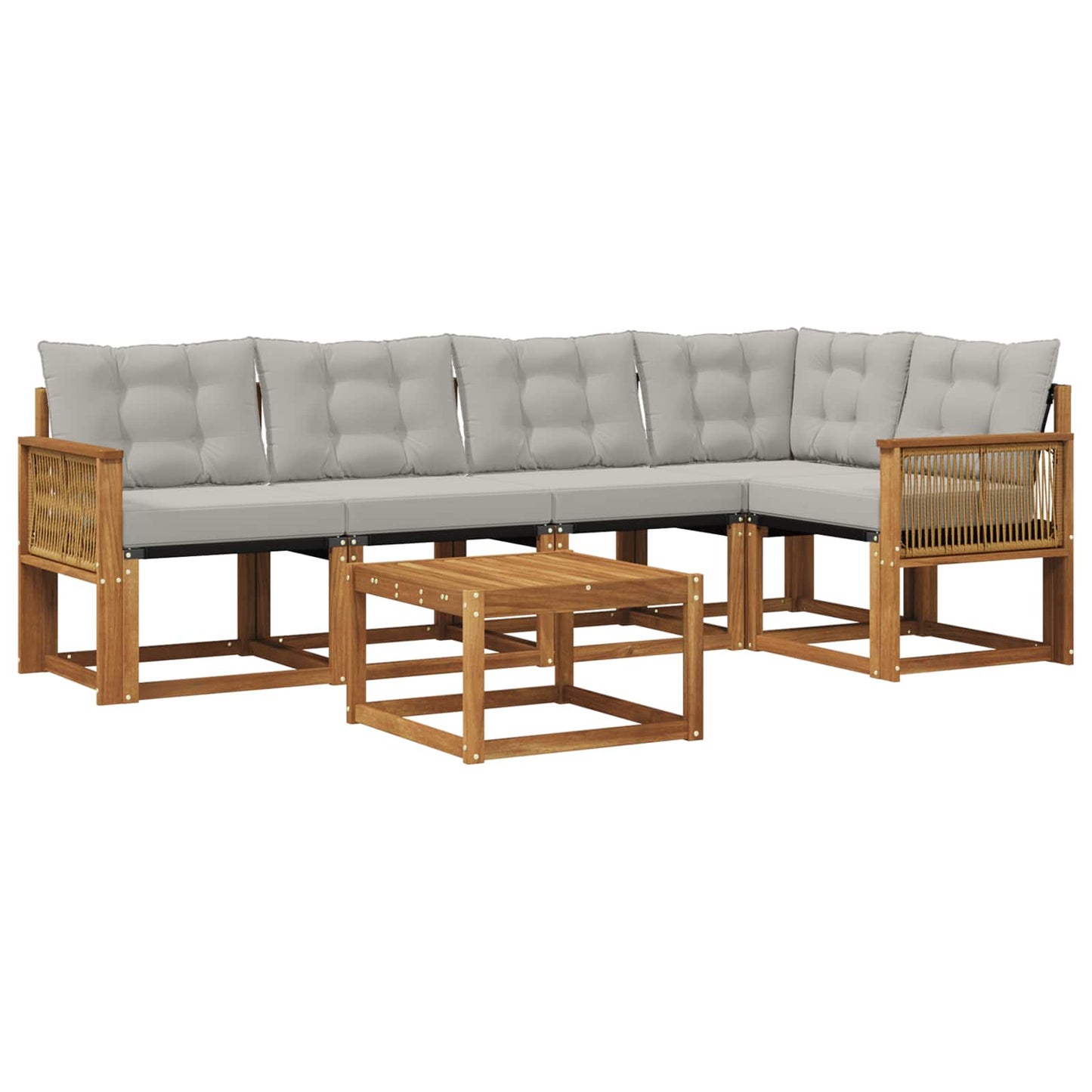 Set di divani da esterno 6 pz Naturale e Grigio Chiaro