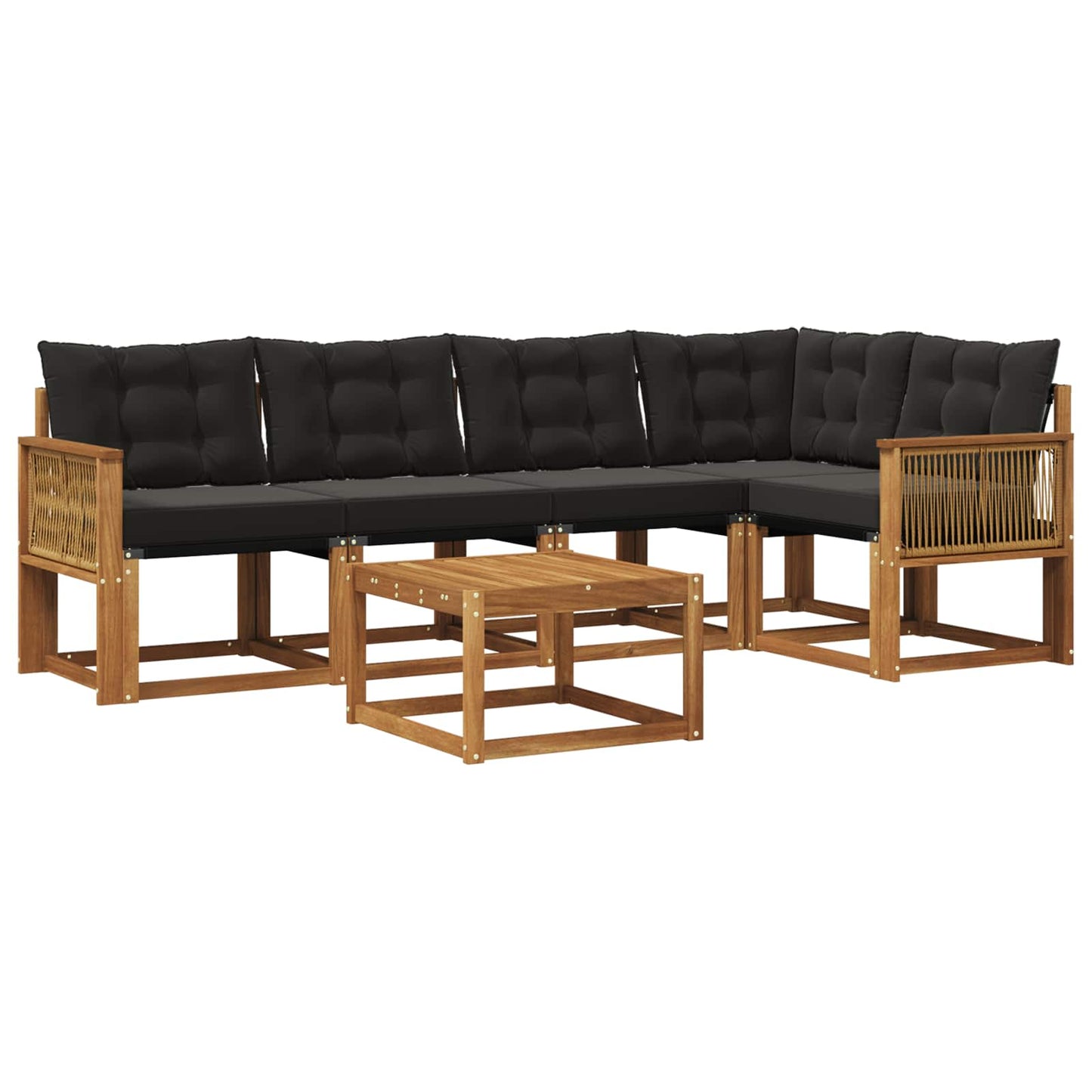 Set di divani da esterno con cuscino 6 pcs Naturale e Nero