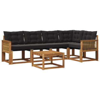 Set di divani da esterno con cuscino 6 pcs Naturale e Nero