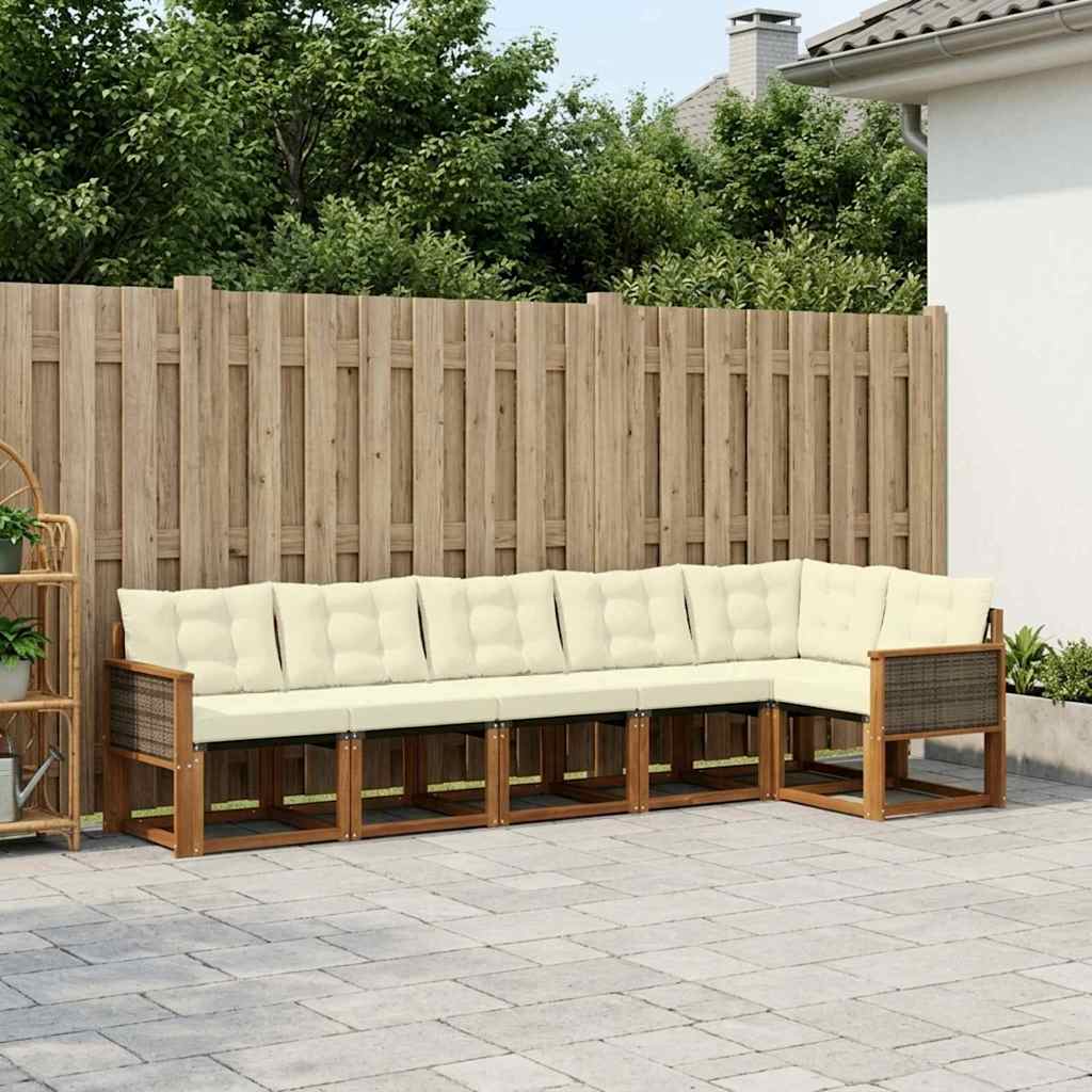 Set di divani da esterno con cuscino 6 pcs Naturale e Crema