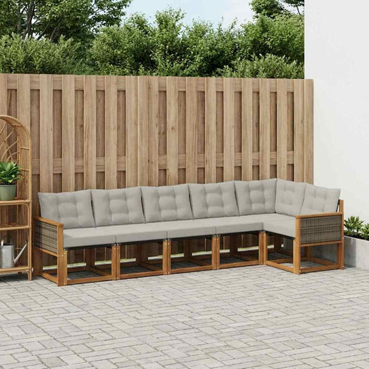 Set di divani da esterno 6 pcs Naturale e Grigio Chiaro