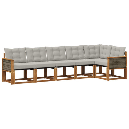 Set di divani da esterno 6 pz Naturale e Grigio Chiaro