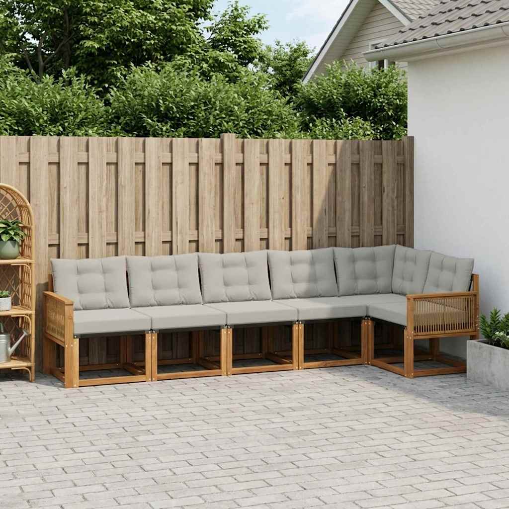 Set di divani da esterno 6 pcs Naturale e Grigio Chiaro