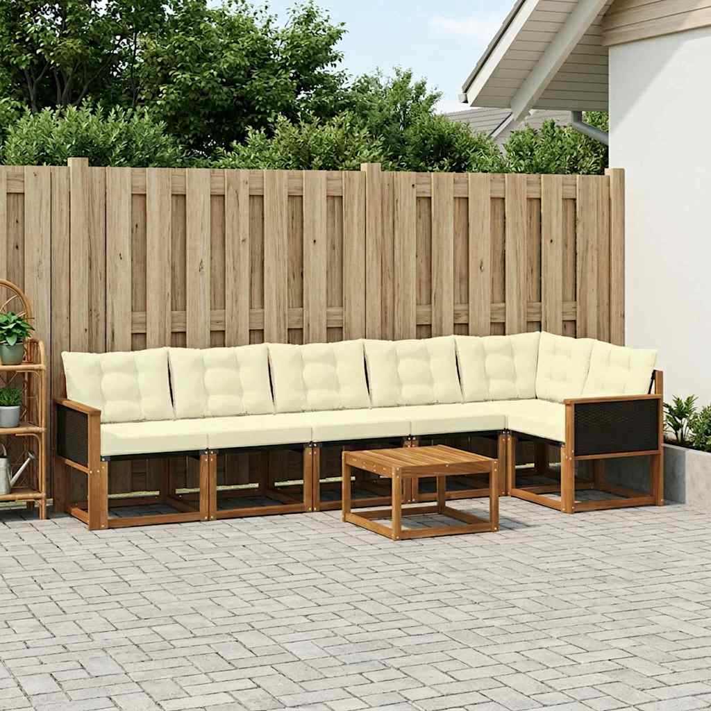 Set di divani da esterno con cuscino 7 pcs Naturale e Crema