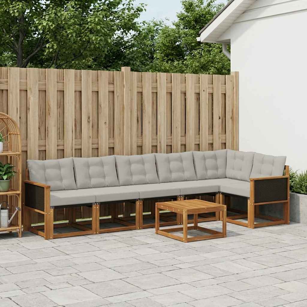 Set di divani da esterno 7 pcs Naturale e Grigio Chiaro