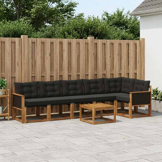 Set di divani da esterno con cuscino 7 pcs Naturale e Nero