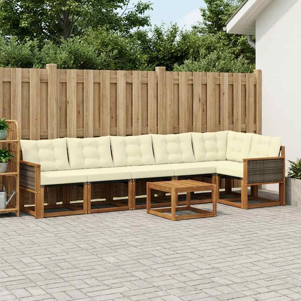 Set di divani da esterno con cuscino 7 pcs Naturale e Crema