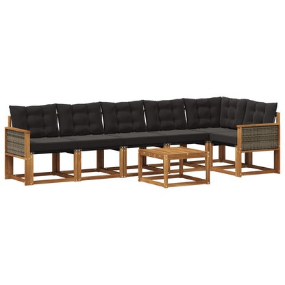 Set di divani da esterno con cuscino 7 pcs Naturale e Nero
