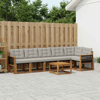 Set di divani da esterno 7 pcs Naturale e Grigio Chiaro