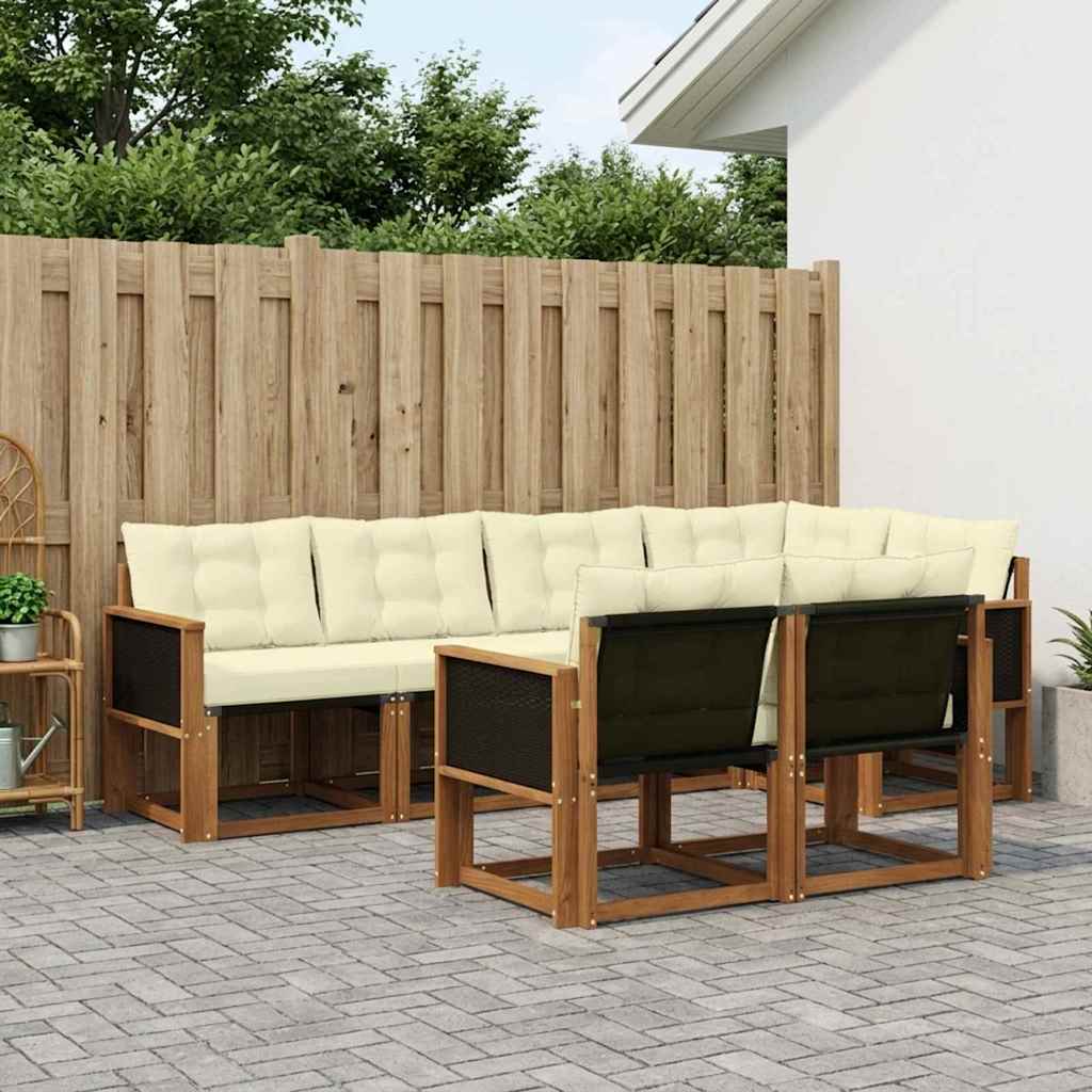 Set di divani da esterno con cuscino 7 pcs Naturale e Crema