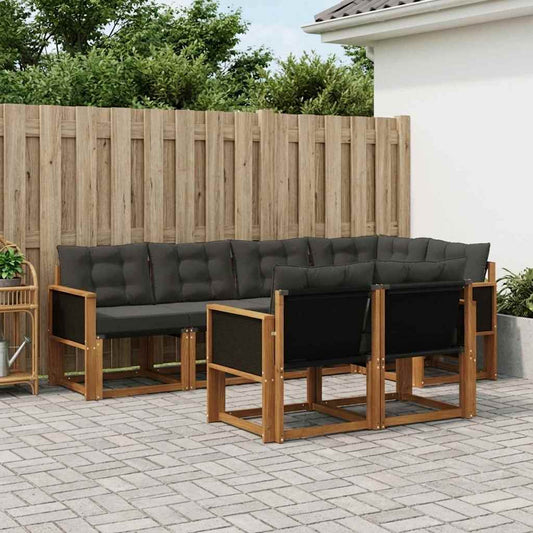 Set di divani da esterno con cuscino 7 pcs Naturale e Nero