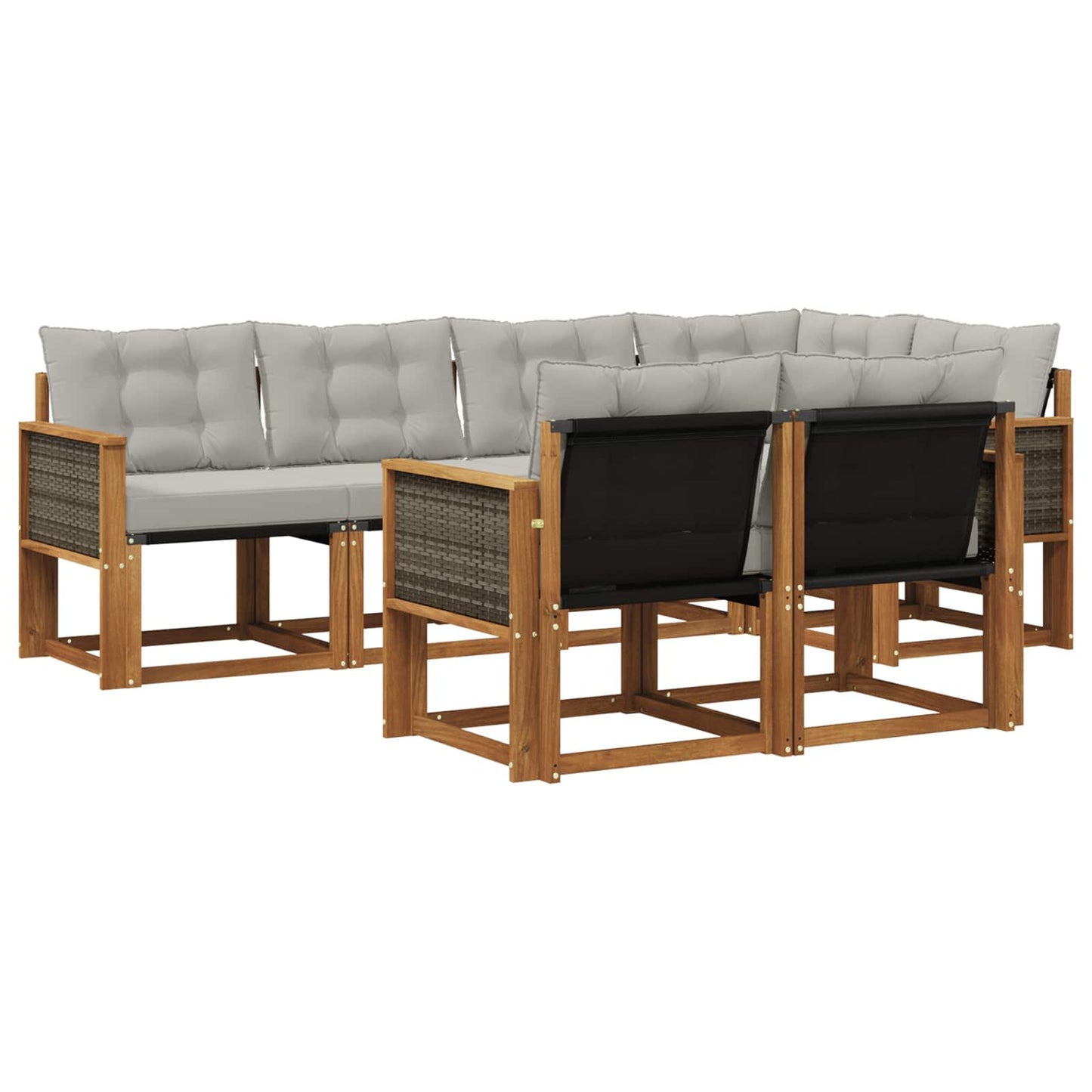 Set di divani da esterno 7 pz Naturale e Grigio Chiaro