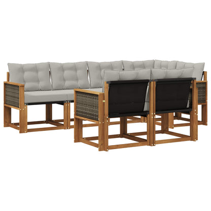 Set di divani da esterno 7 pcs Naturale e Grigio Chiaro