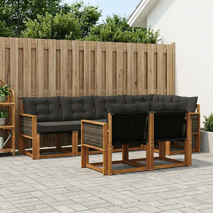 Set di divani da esterno con cuscino 7 pcs Naturale e Nero