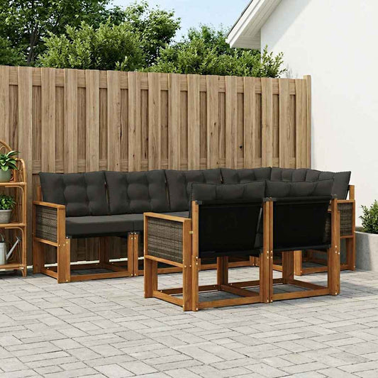 Set di divani da esterno con cuscino 7 pcs Naturale e Nero