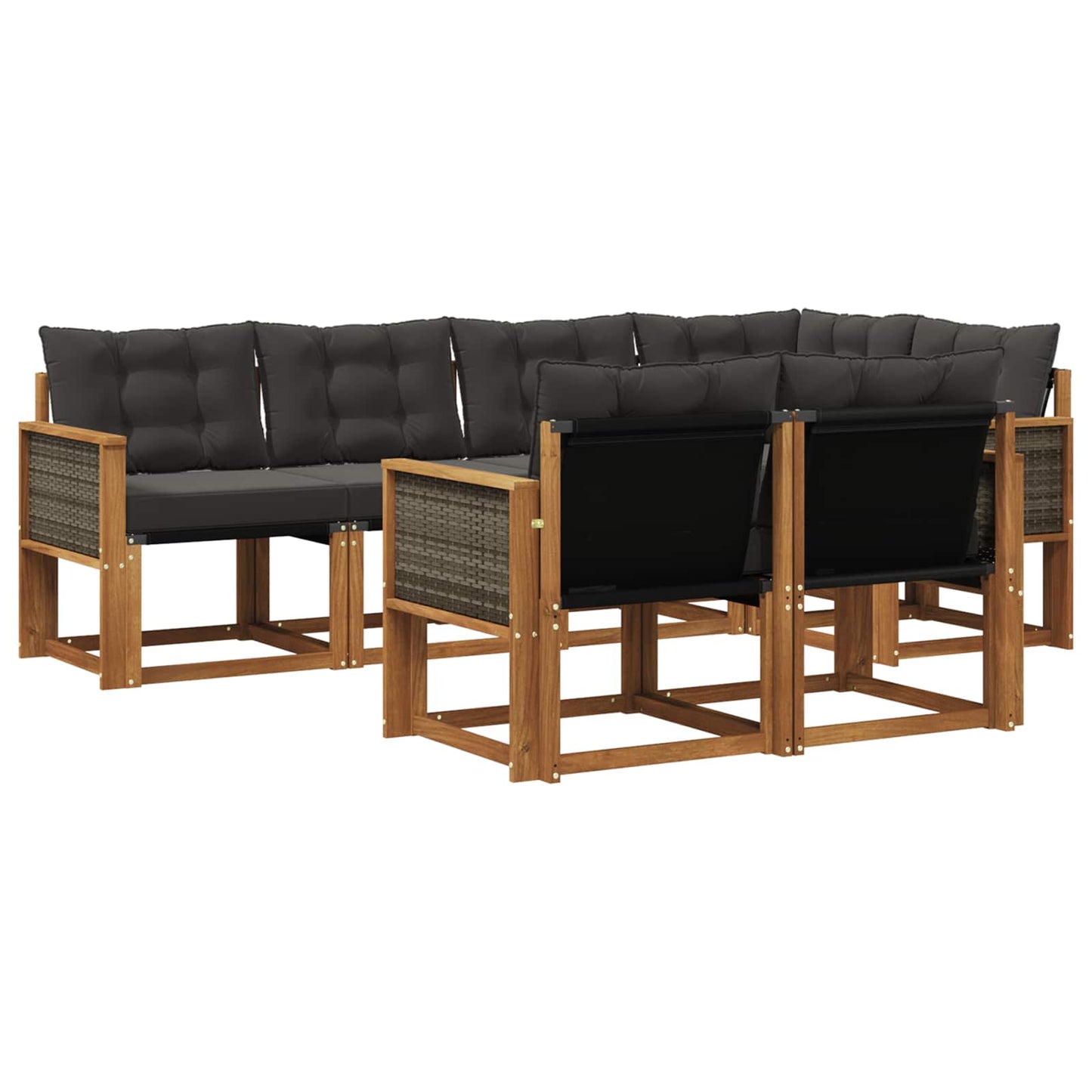 Set di divani da esterno 7 pz Naturale e Nero