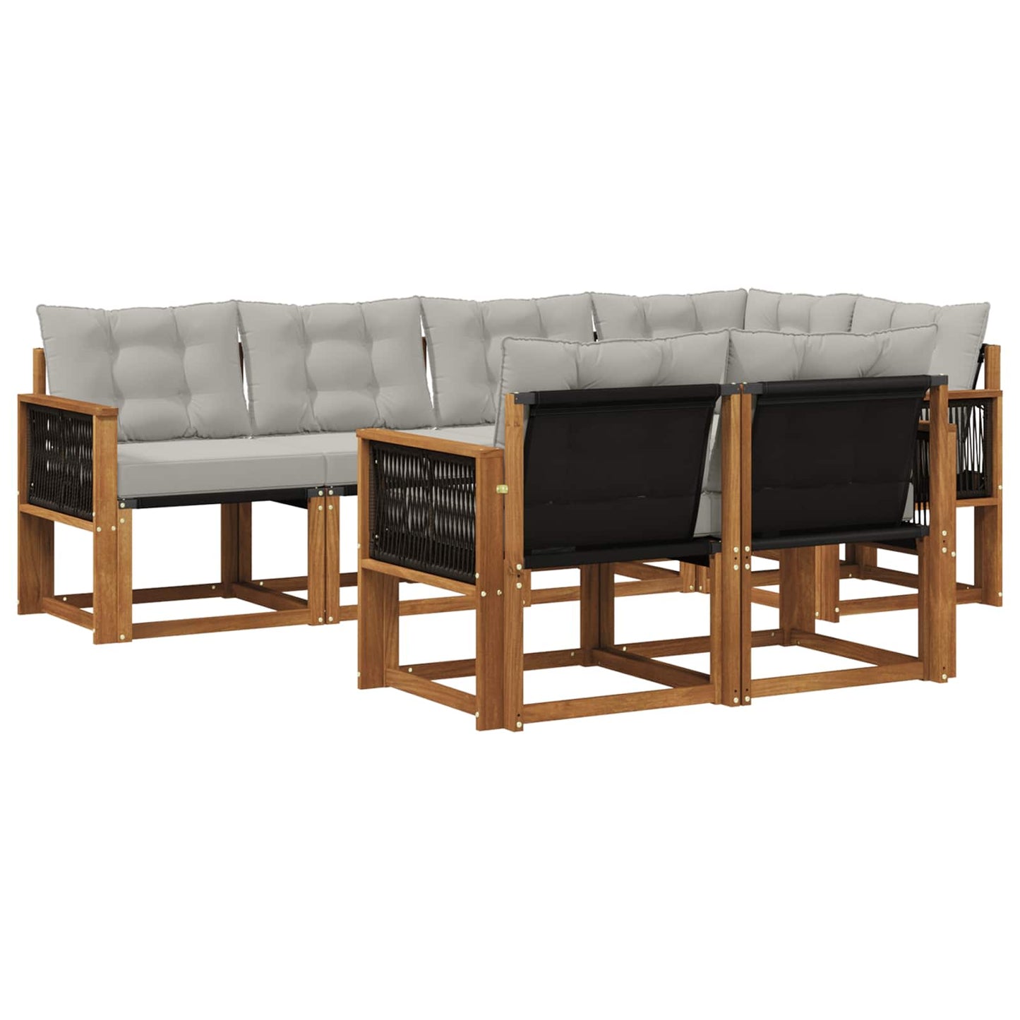 Set di divani da esterno 7 pz Naturale e Grigio Chiaro