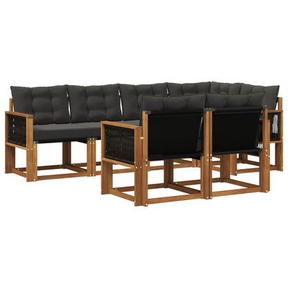 Set di divani da esterno con cuscino 7 pcs Naturale e Nero