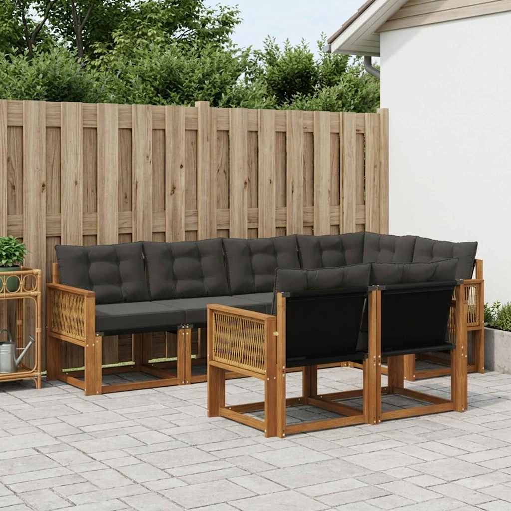 Set di divani da esterno con cuscino 7 pcs Naturale e Nero