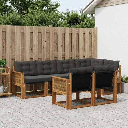 Set di divani da esterno con cuscino 7 pcs Naturale e Nero