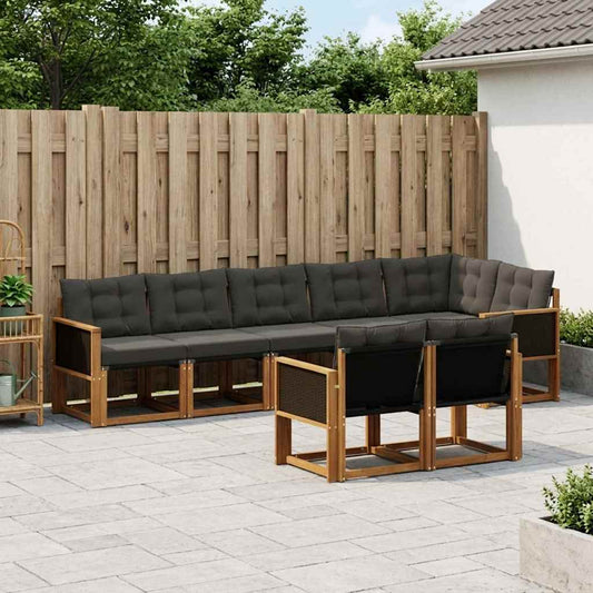 Set di divani da esterno con cuscino 8 pcs Naturale e Nero