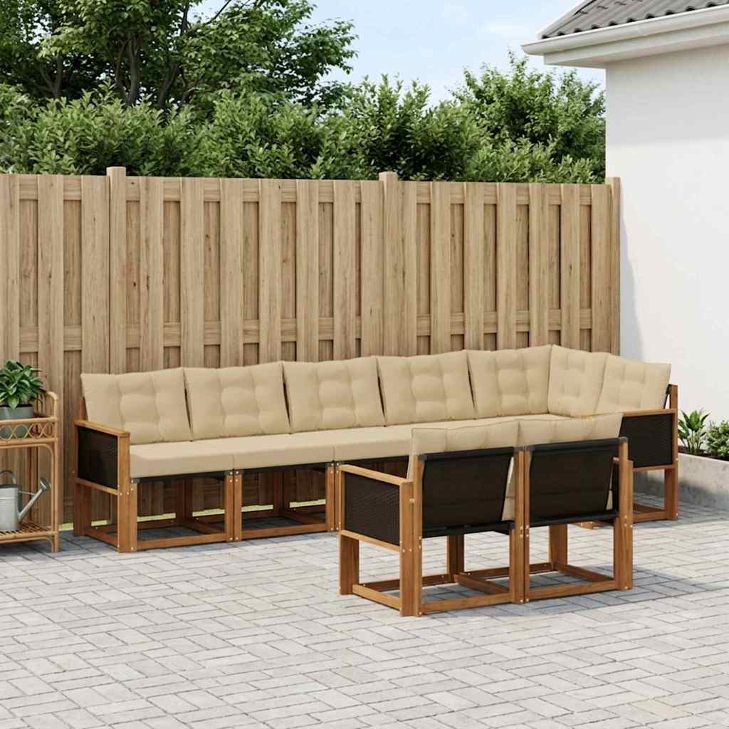 Set di divani da esterno con cuscino 8 pcs Naturale e Beige