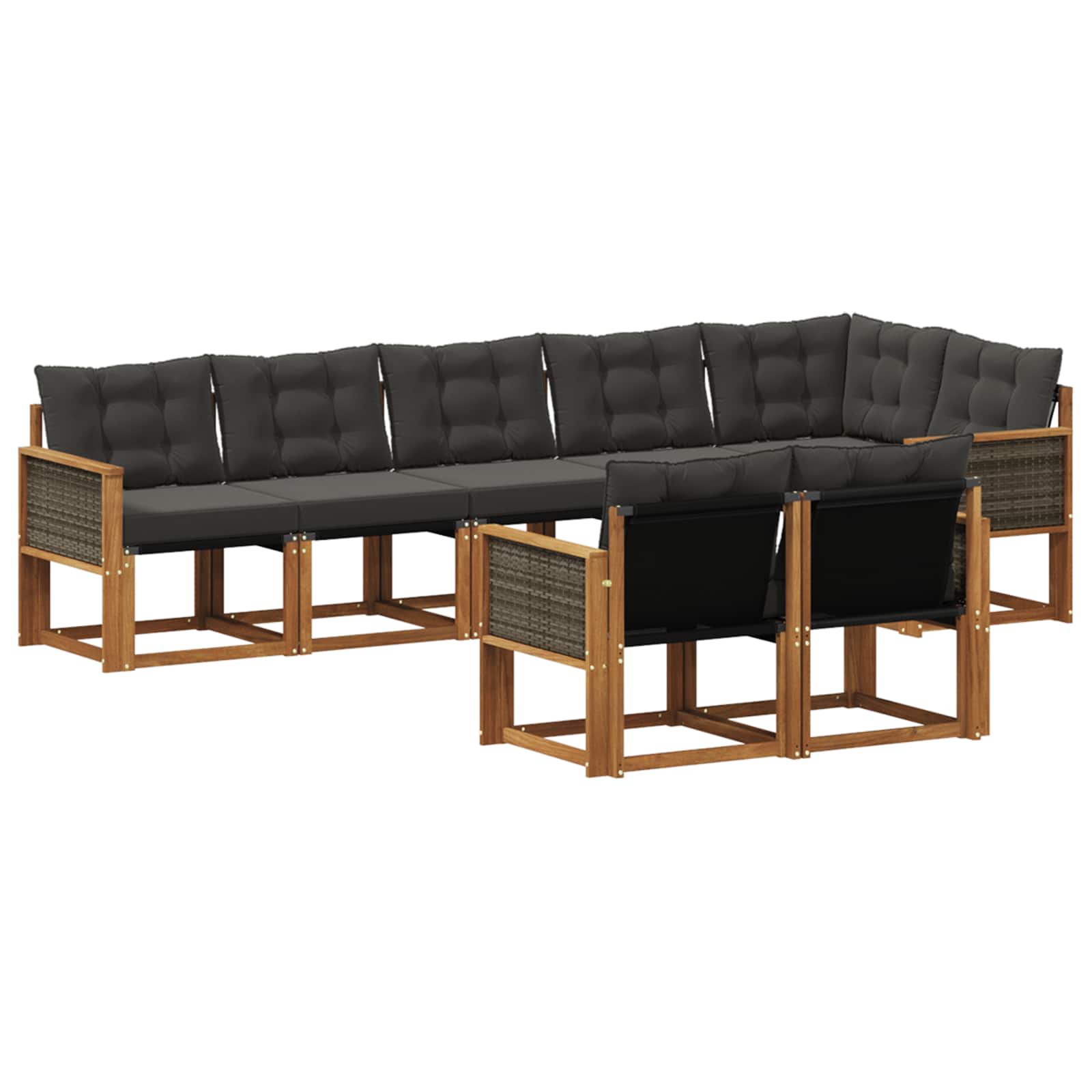 Set di divani da esterno con cuscino 8 pcs Naturale e Nero | homemem39