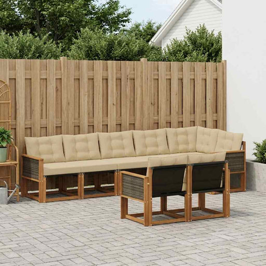 Set di divani da esterno con cuscino 8 pcs Naturale e Beige