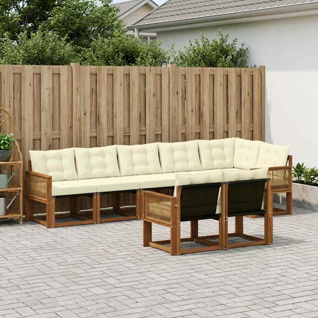Set di divani da esterno con cuscino 8 pcs Naturale e Crema