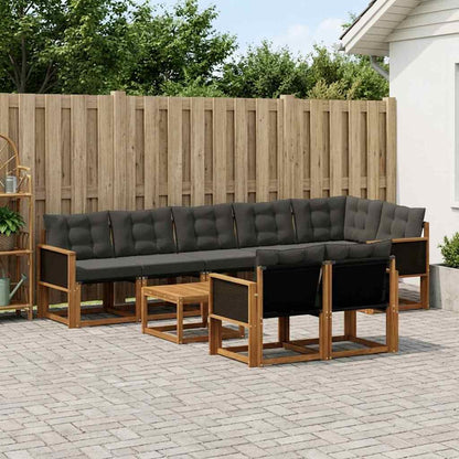 Set di divani da esterno con cuscino 9 pcs Naturale e Nero | homemem39