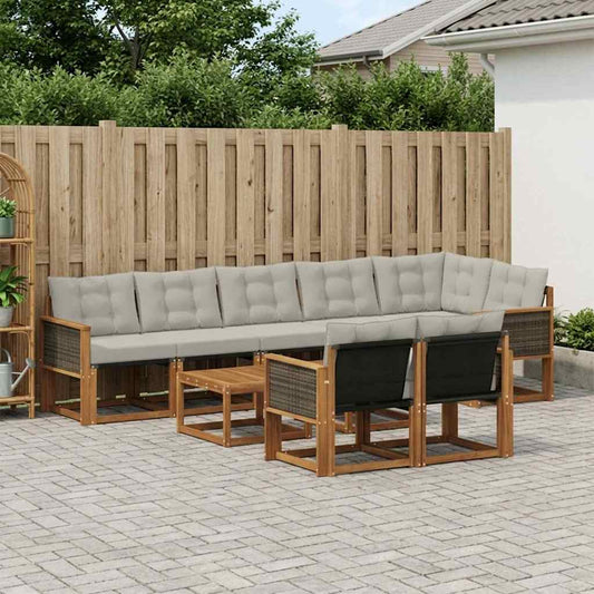 Set di divani da esterno 9 pcs Naturale e Grigio Chiaro