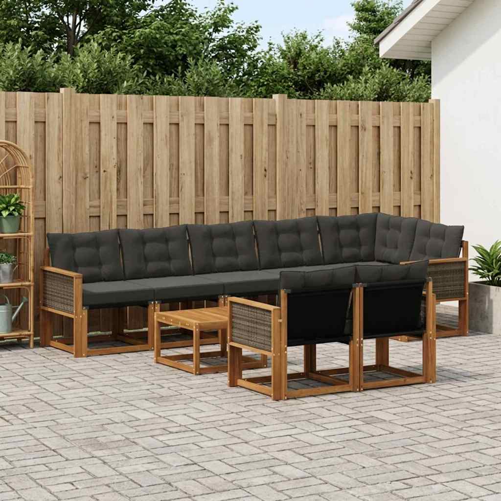 Set di divani da esterno con cuscino 9 pcs Naturale e Nero | homemem39