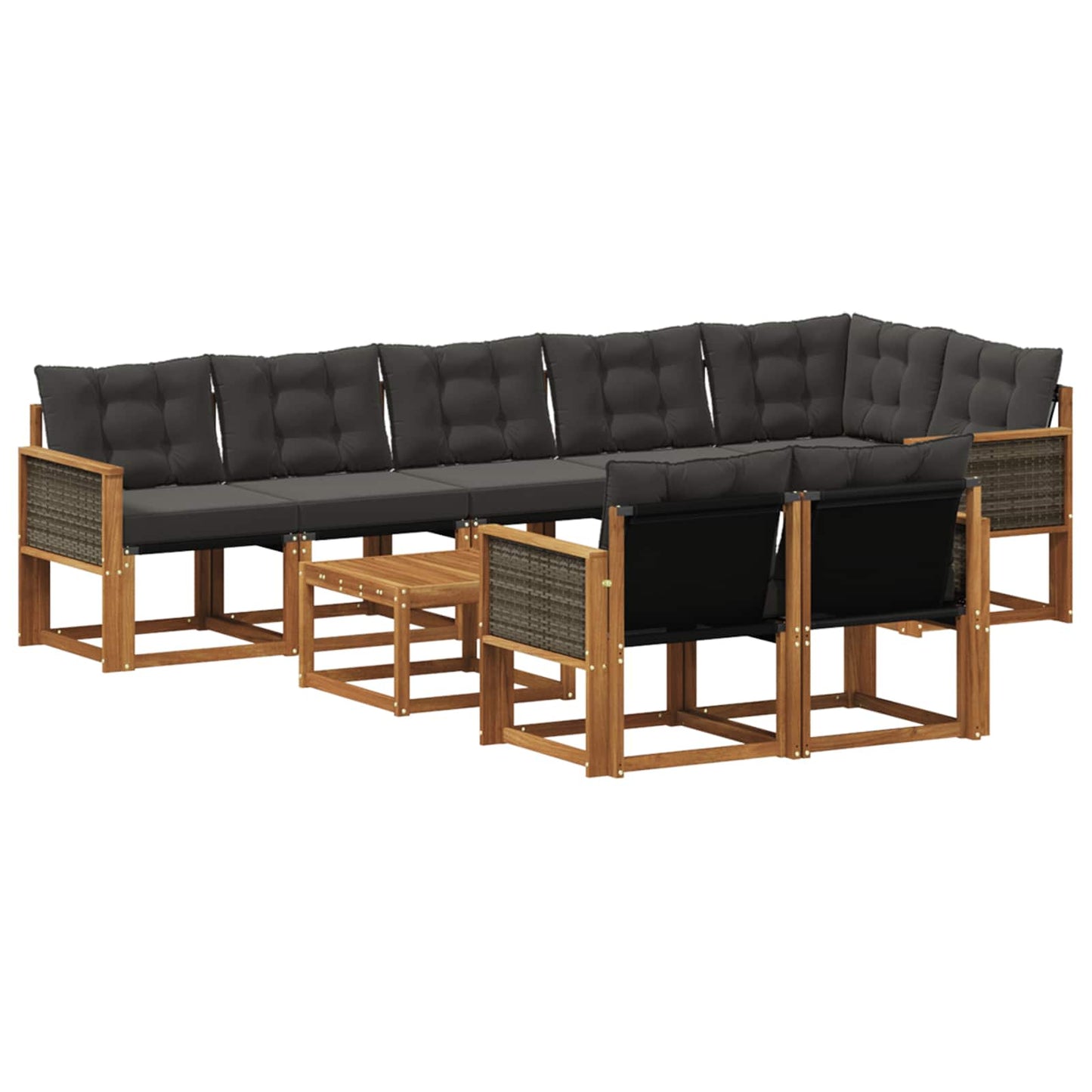 Set di divani da esterno con cuscino 9 pcs Naturale e Nero | homemem39