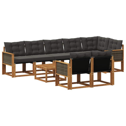 Set di divani da esterno con cuscino 9 pcs Naturale e Nero | homemem39