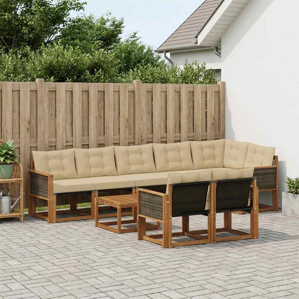 Set di divani da esterno con cuscino 9 pcs Naturale e Beige
