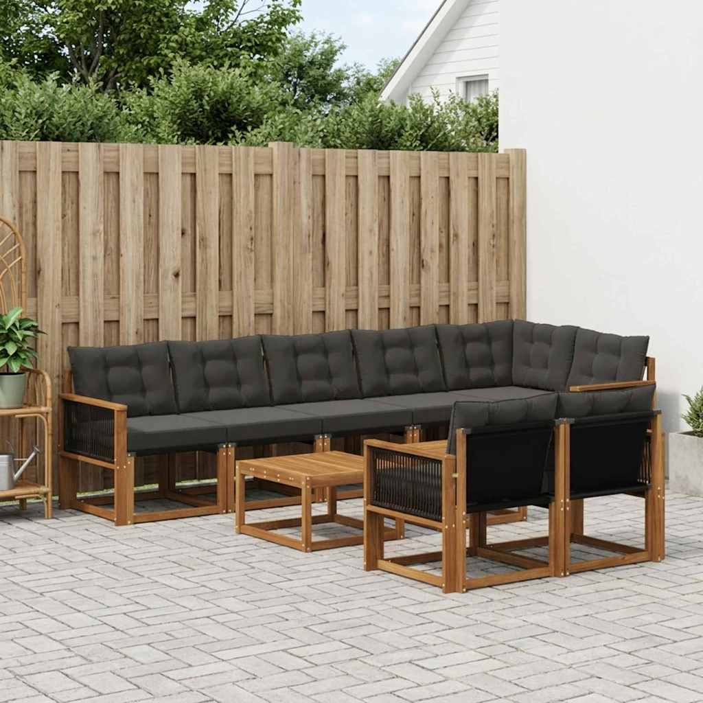 Set di divani da esterno con cuscino 9 pcs Naturale e Nero | homemem39