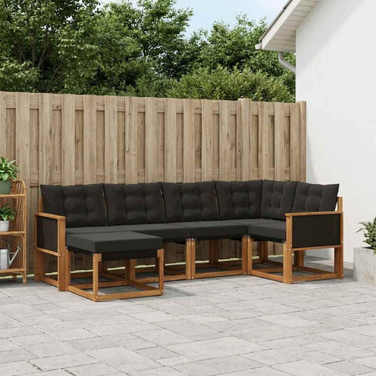 Set di divani da esterno con cuscino 6 pcs Naturale e Nero