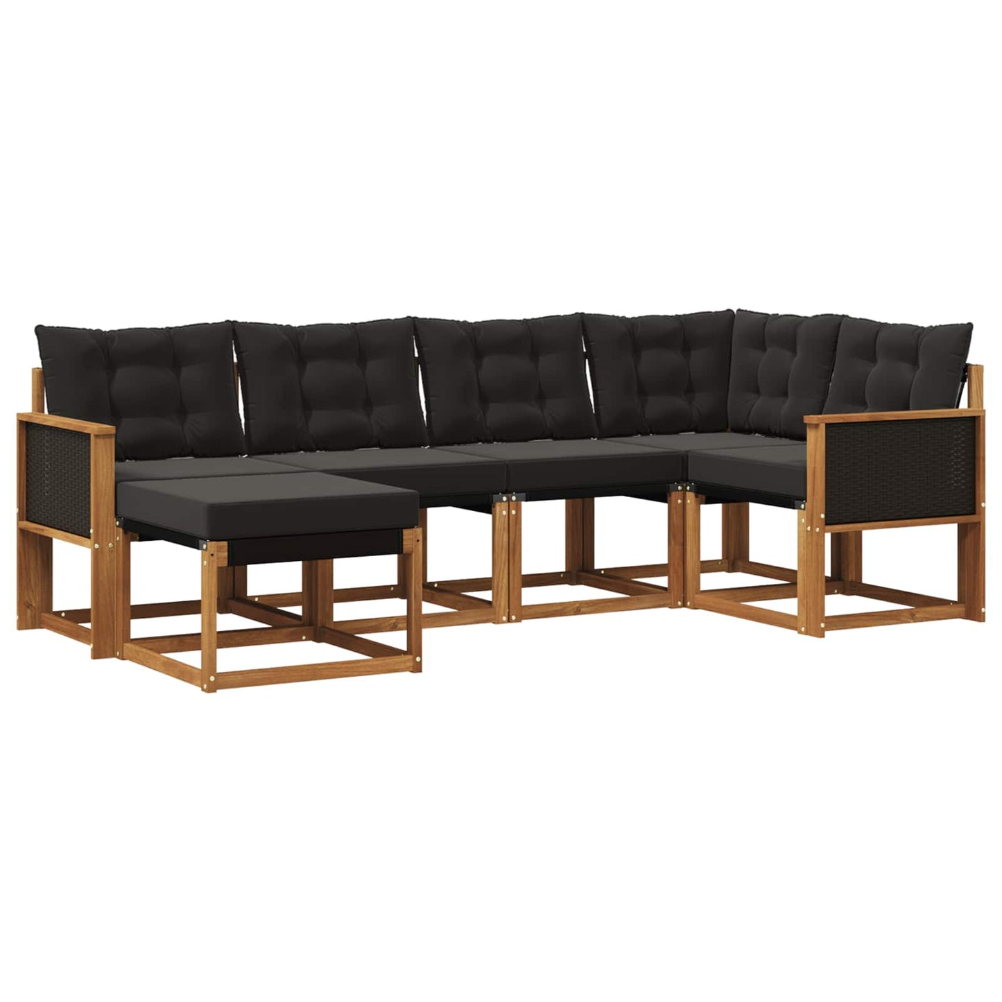 Set di divani da esterno con cuscino 6 pcs Naturale e Nero
