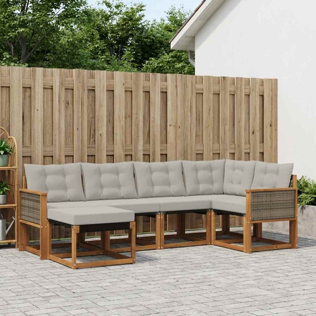 Set di divani da esterno 6 pcs Naturale e Grigio Chiaro