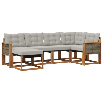Set di divani da esterno 6 pz Naturale e Grigio Chiaro