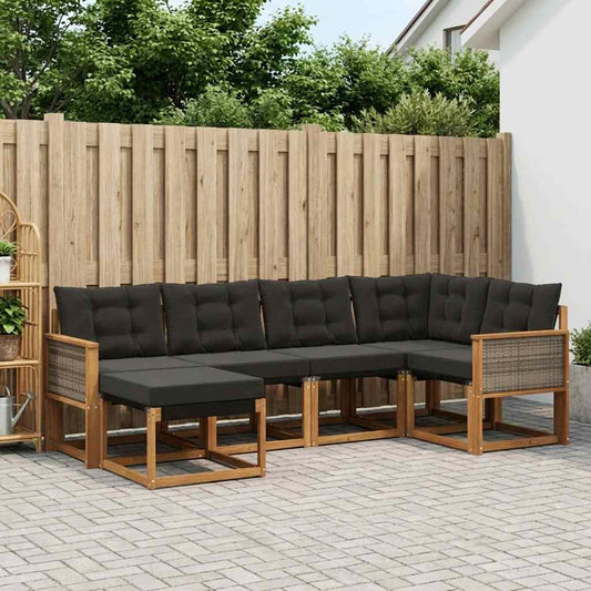 Set di divani da esterno con cuscino 6 pcs Naturale e Nero